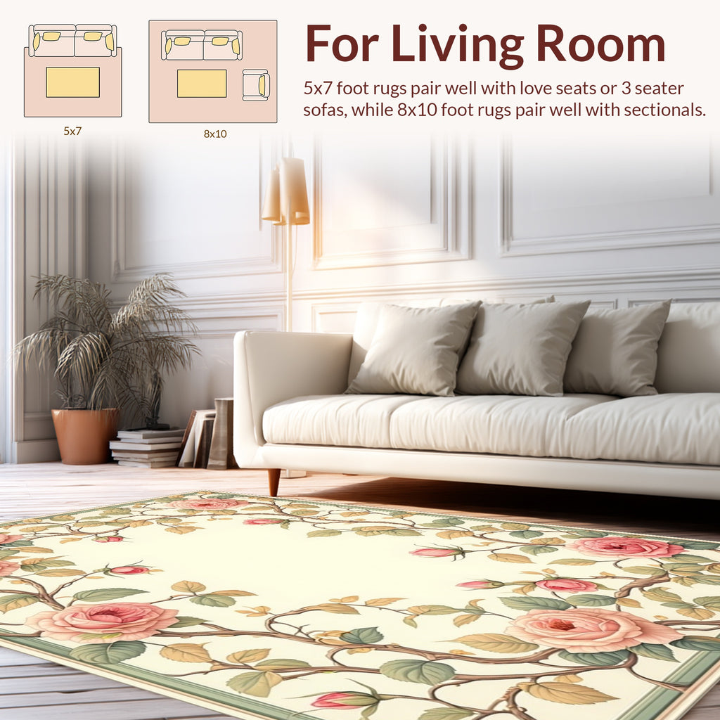 Soft Pink Roses Vine Pattern Rug