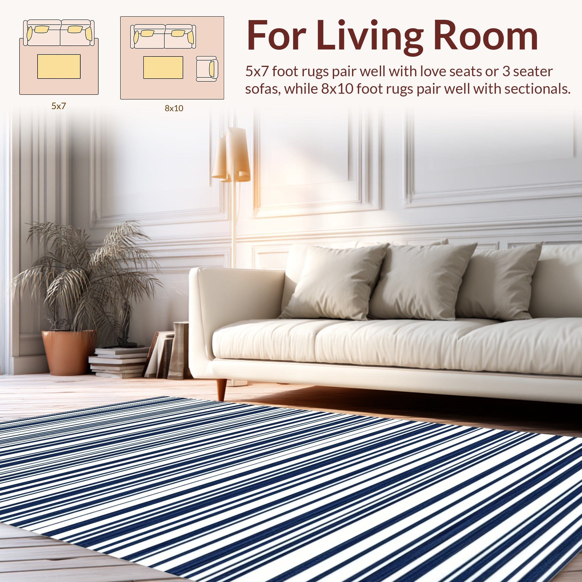 Simple Navy White Stripe Pattern Rug
