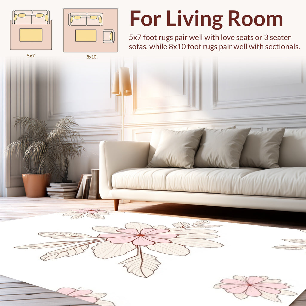 Delicate Pink Floral Outline Pattern Rug