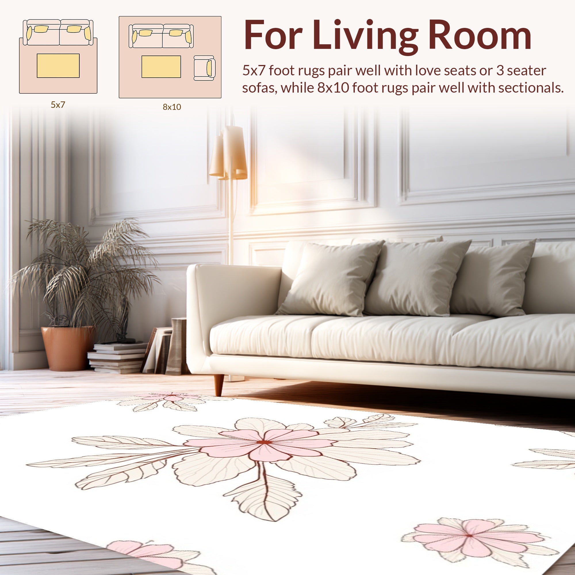 Delicate Pink Floral Outline Pattern Rug