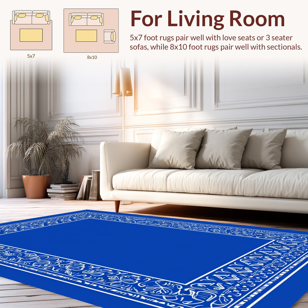 Classic Floral Border With Geometric Accents Rug