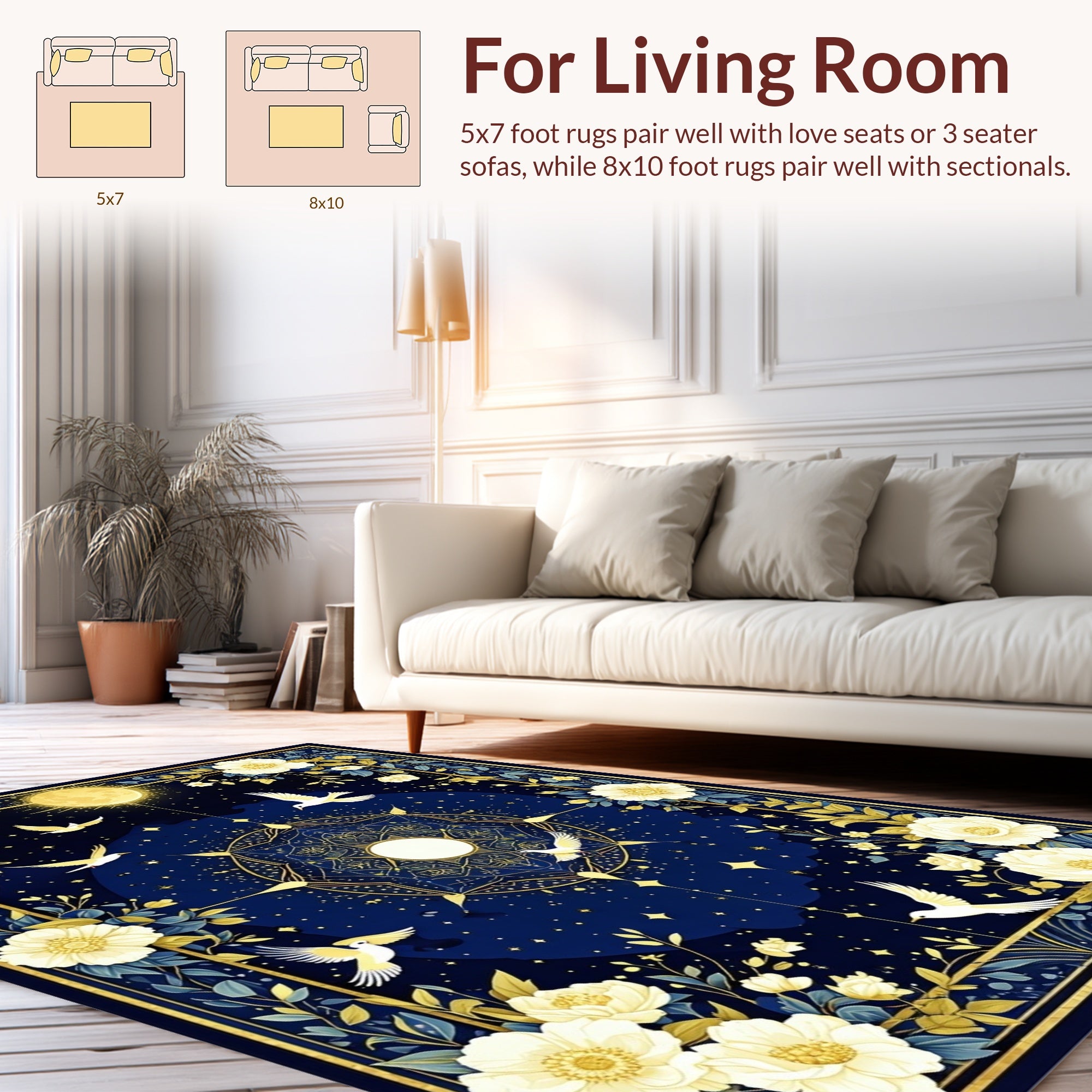 Celestial Floral Birds And Stars Rug