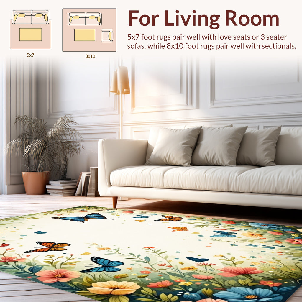 Whimsical Butterfly Garden Nature Print Rug