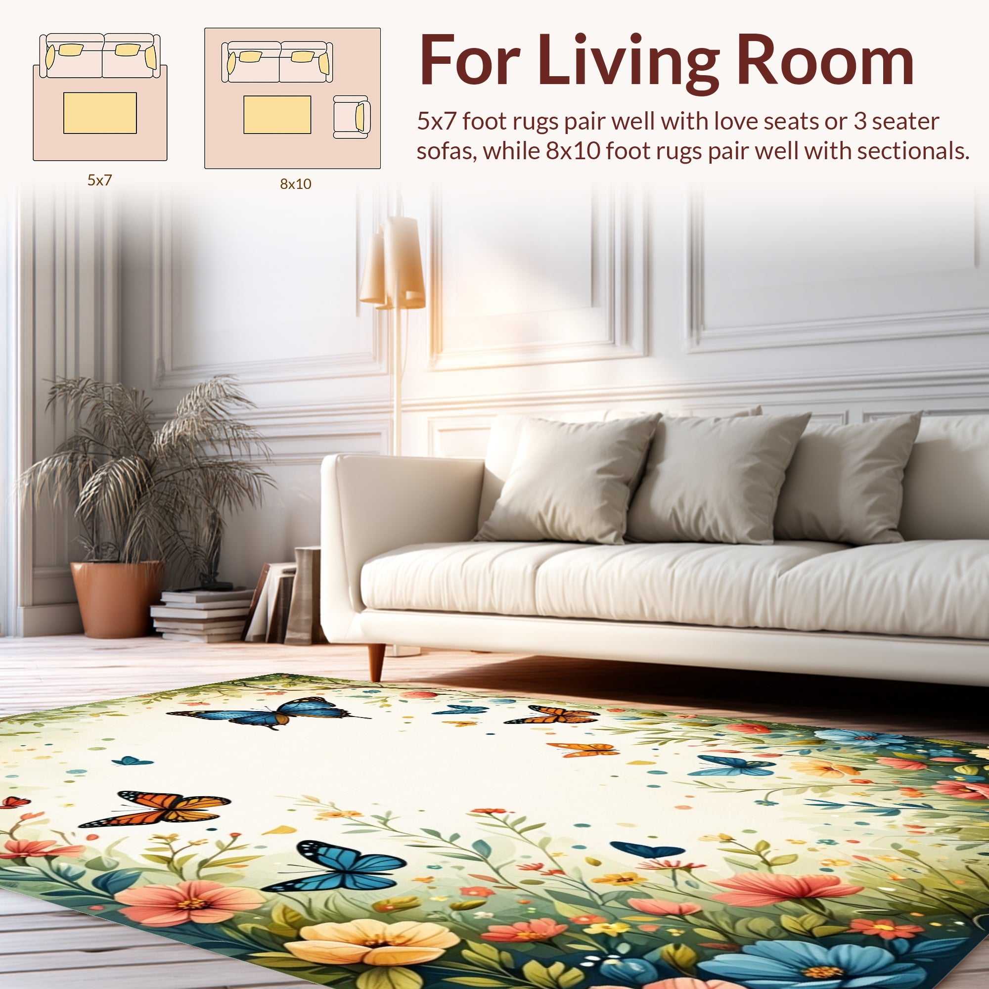 Whimsical Butterfly Garden Nature Print Rug