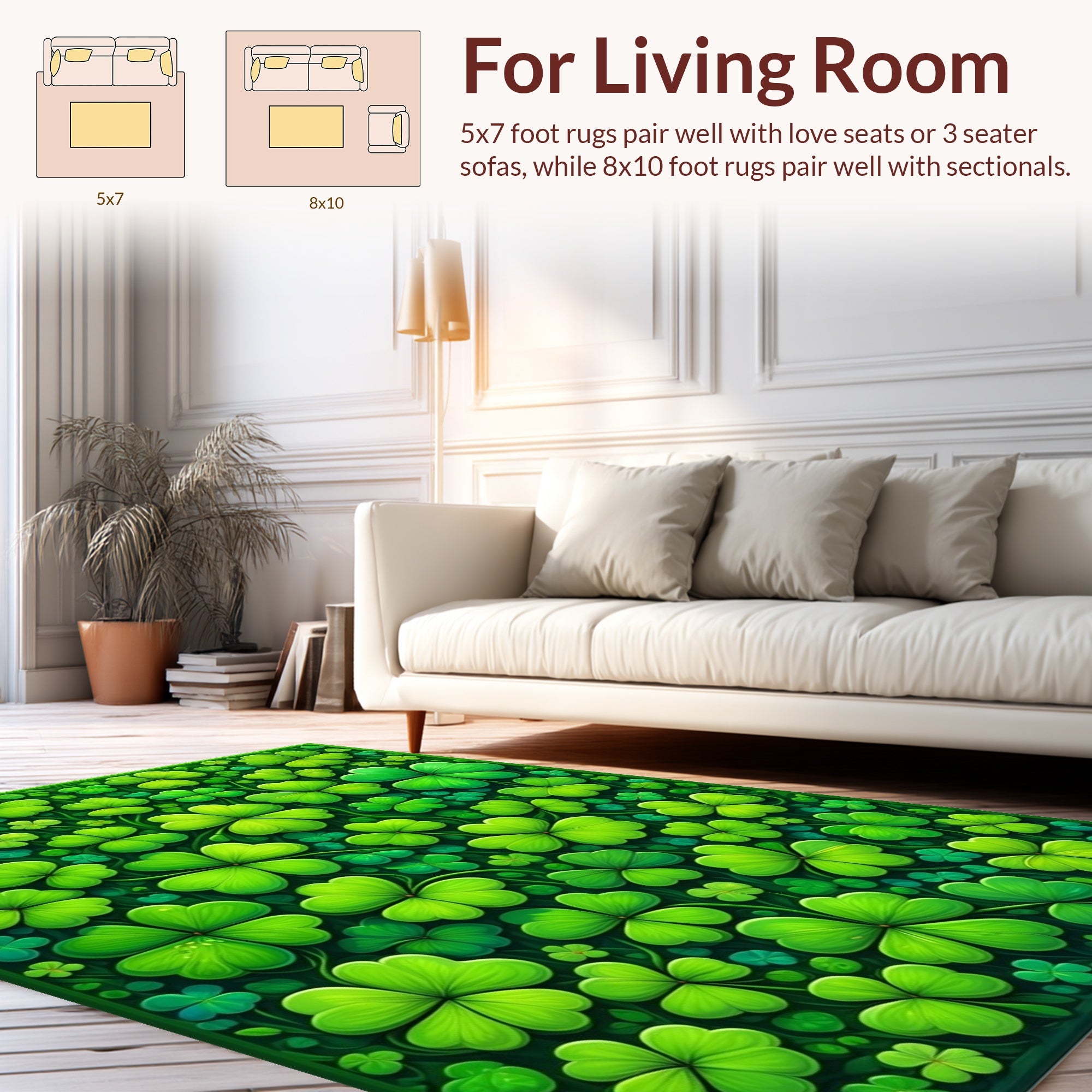 Emerald Green Clover Pattern Rug