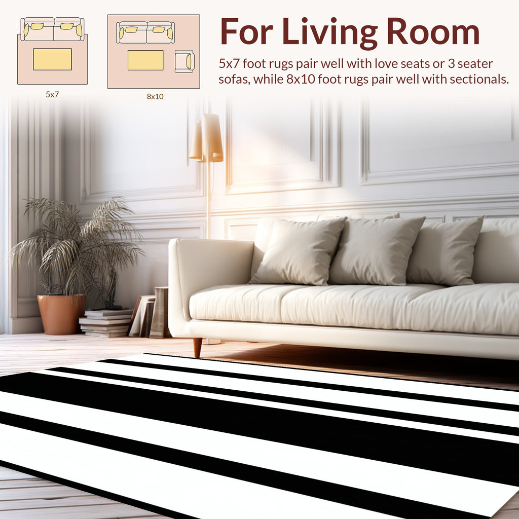 Bold Black and White Stripe Pattern Rug