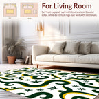 Green and Gold Swirl Floral Pattern Rug