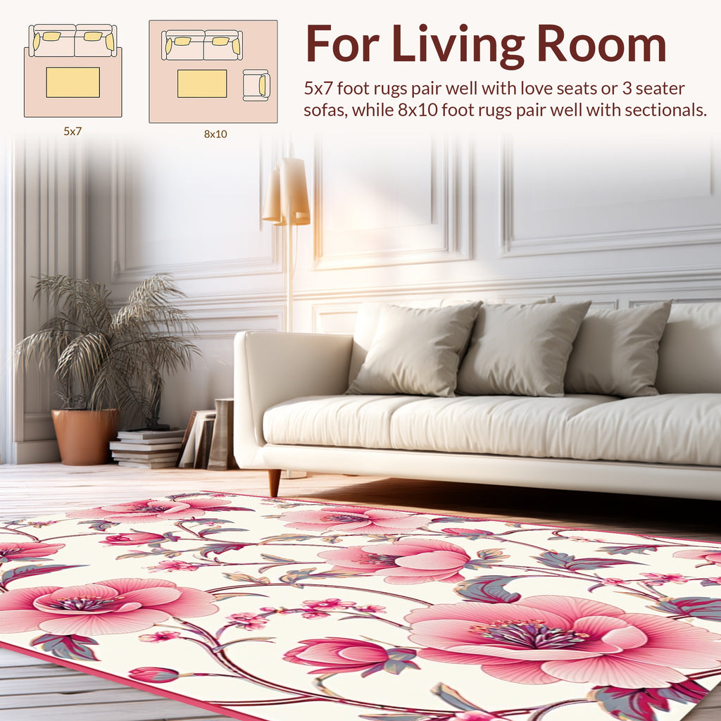 Ornate Pink Floral Vine Pattern Rug