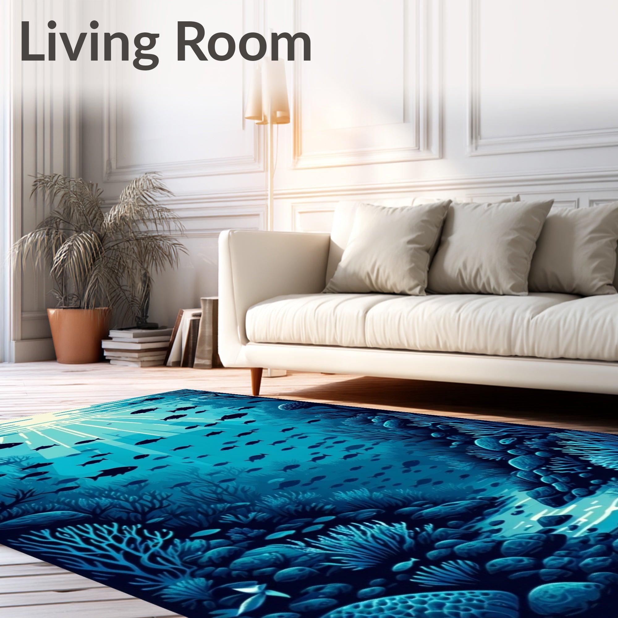 Deep Blue Fish Coral Reef Pattern Rug