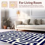 Navy Cream Geometric Maze Pattern Rug