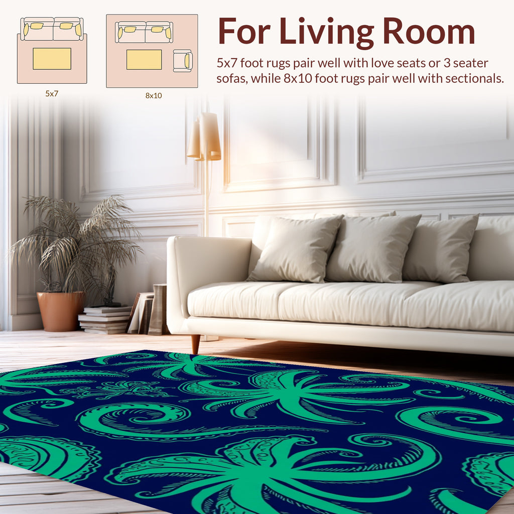 Emerald Green Swirls Paisley Pattern Rug