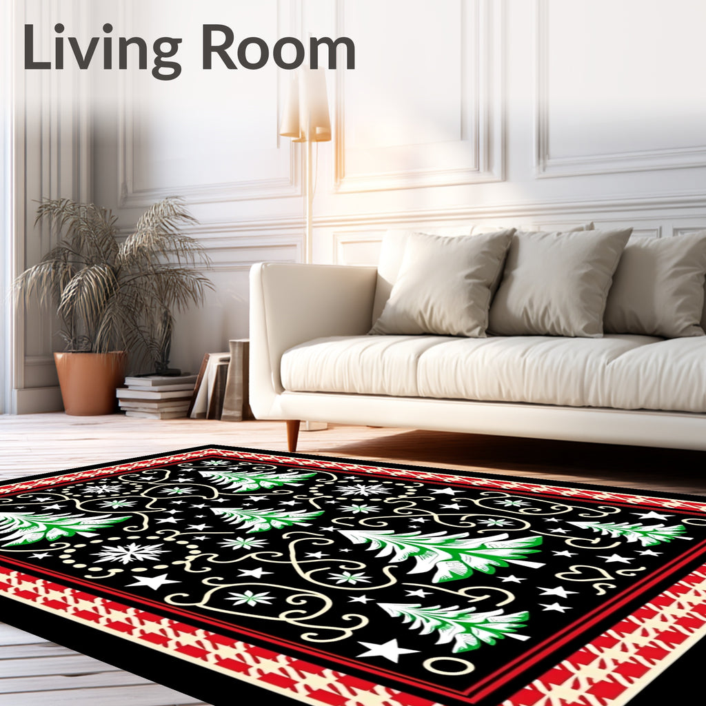 Christmas Trees Festive Houndstooth Border Rug