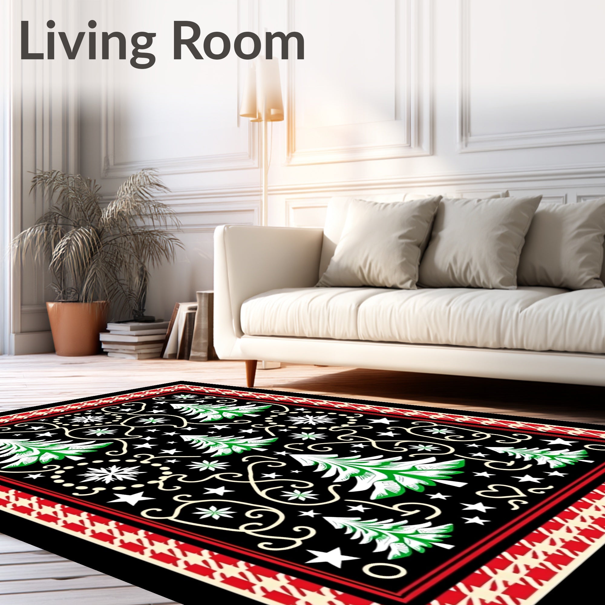 Christmas Trees Festive Houndstooth Border Rug