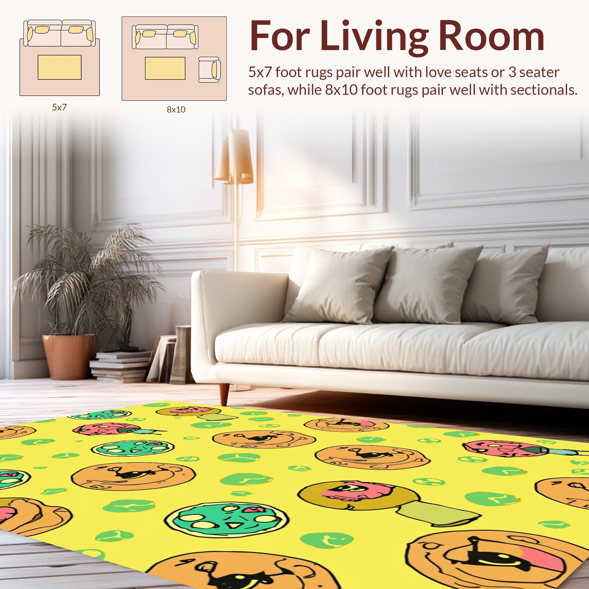 Whimsical Character Pizza Pattern Rug