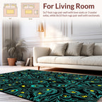 Teal Feathered Floral Pattern Rug