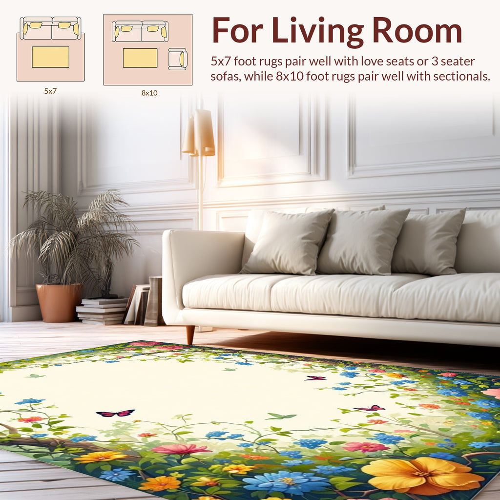 Vibrant Floral Canopy And Butterfly Border Rug