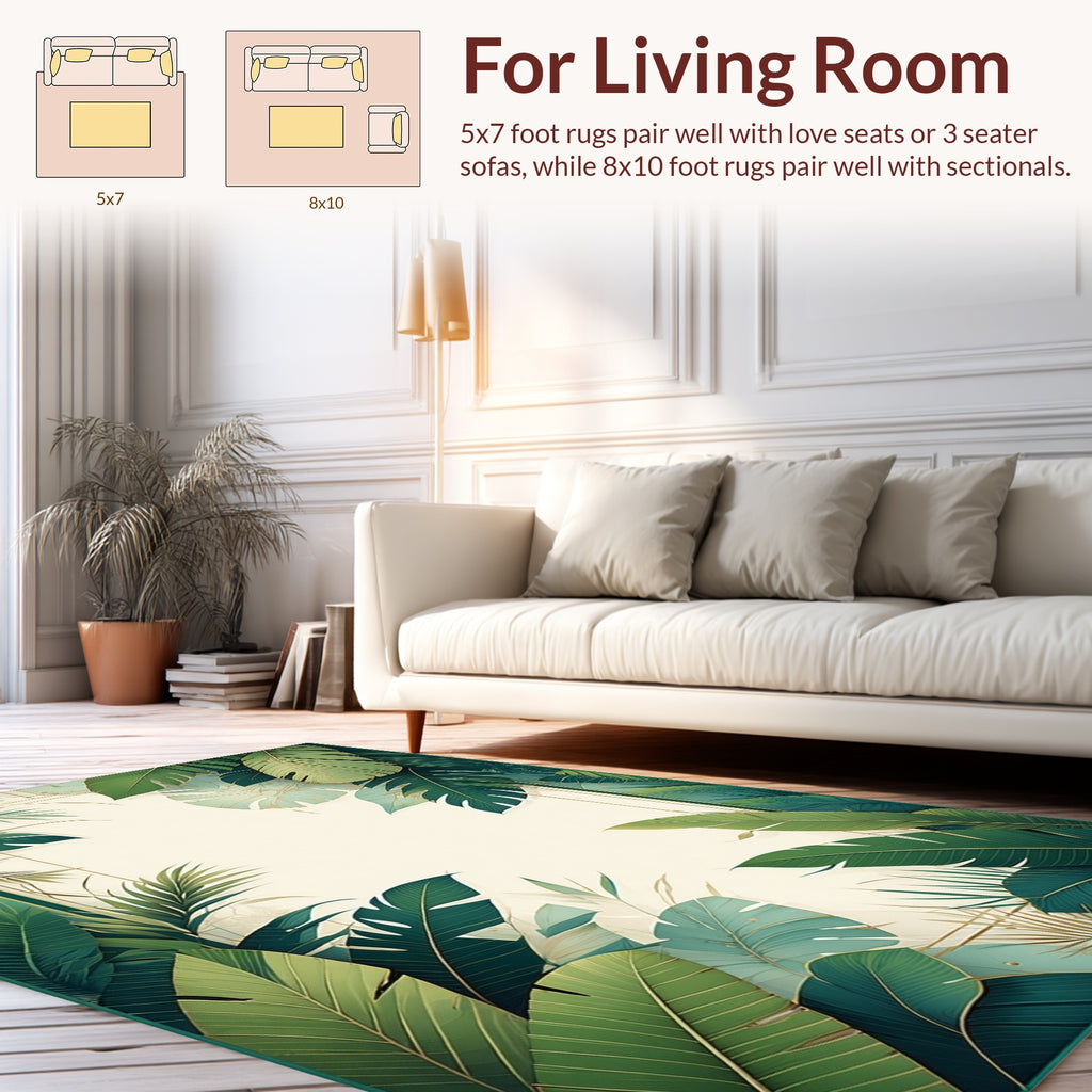 Lush Green Tropical Leaf Pattern Rug