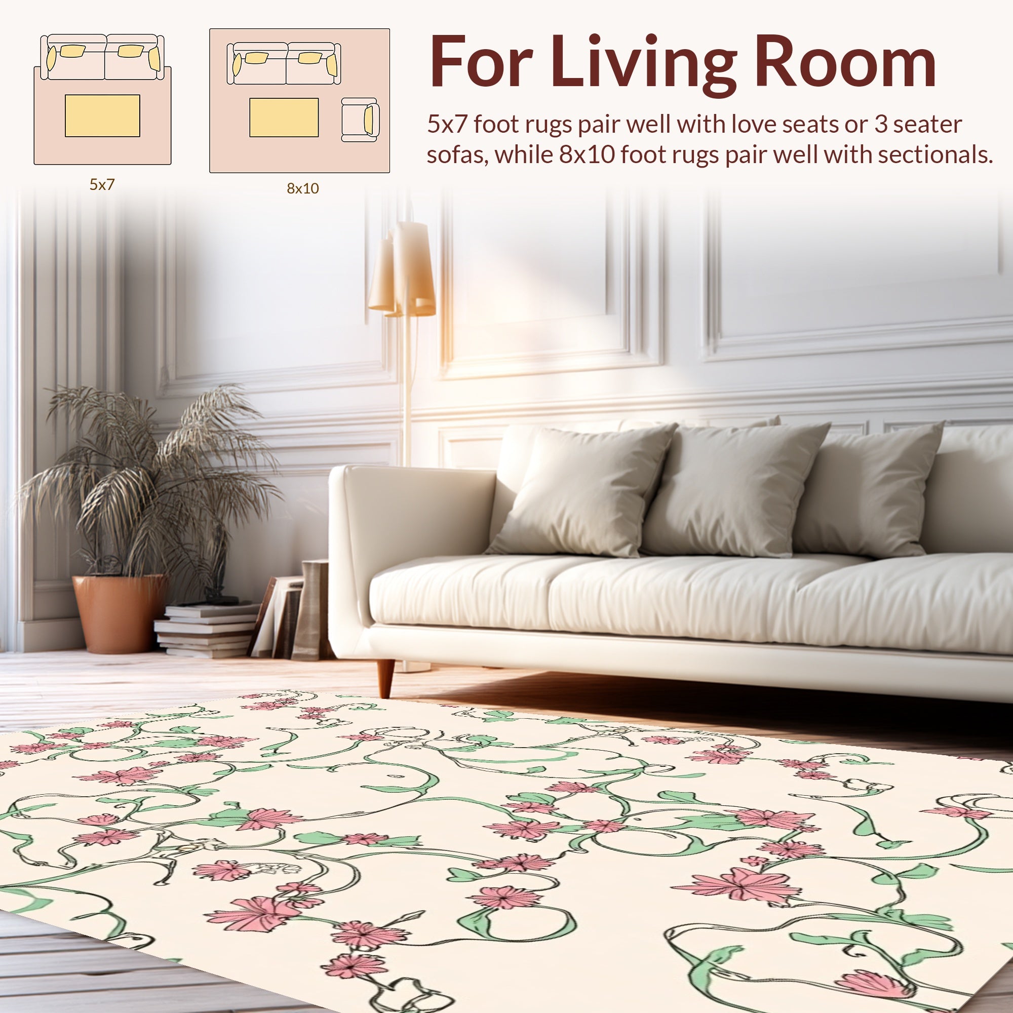 Delicate Floral Vines Pattern Design Rug