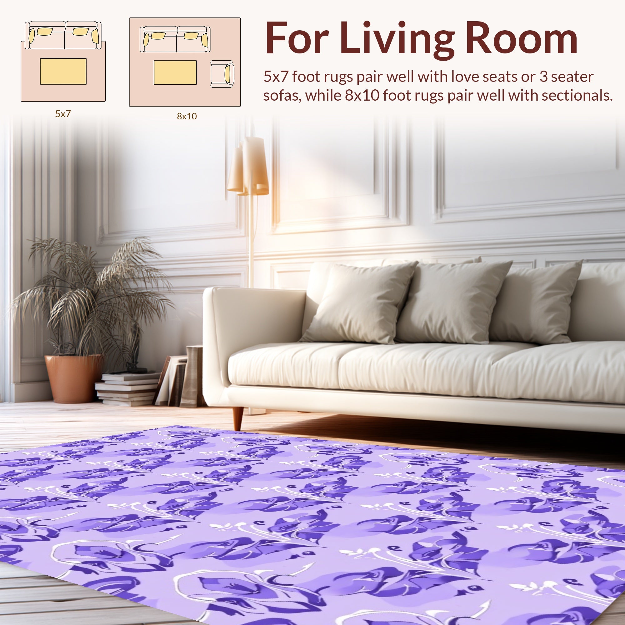 Ornate Floral Abstract Lavender Design Rug