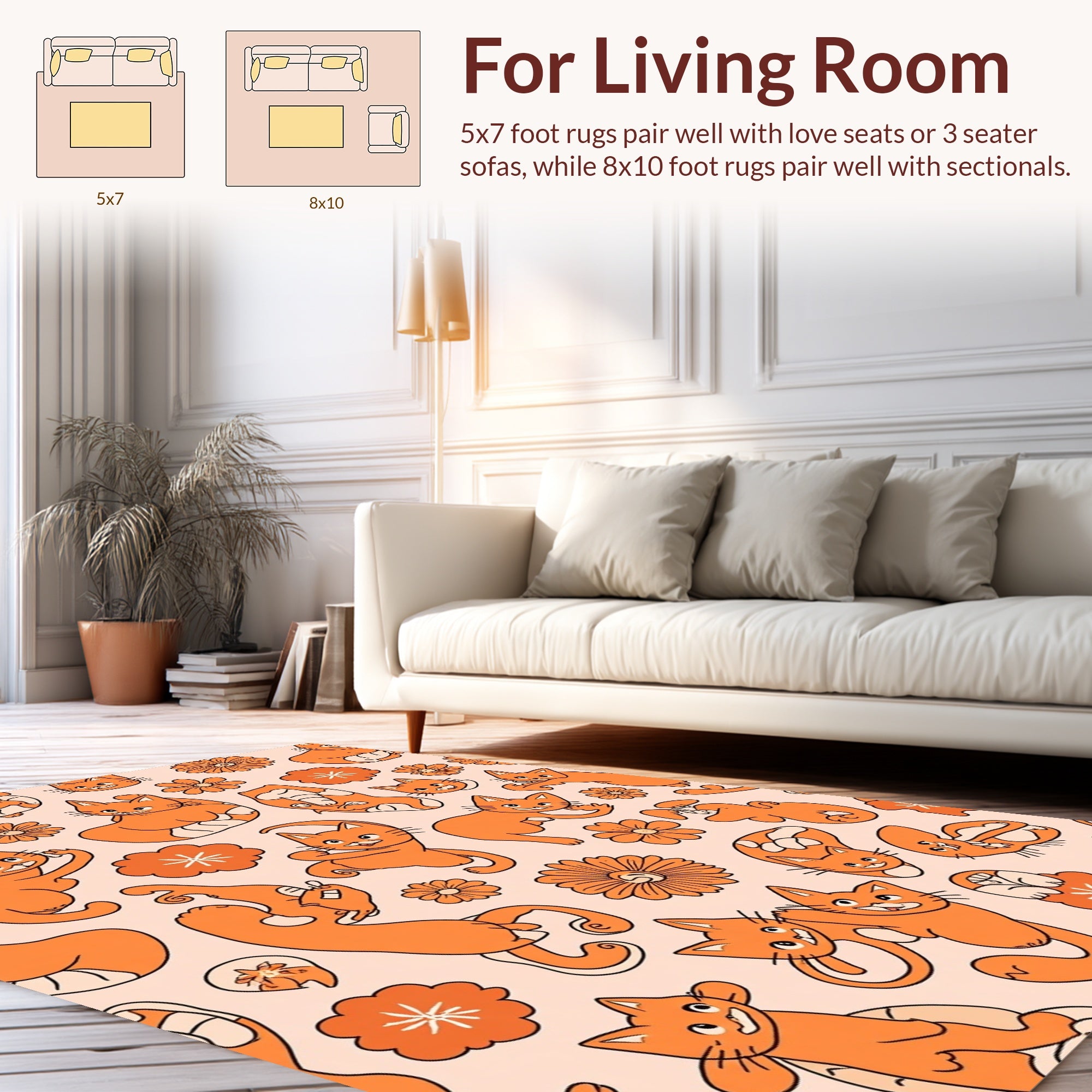 Groovy Orange Cat Flower Pattern Rug