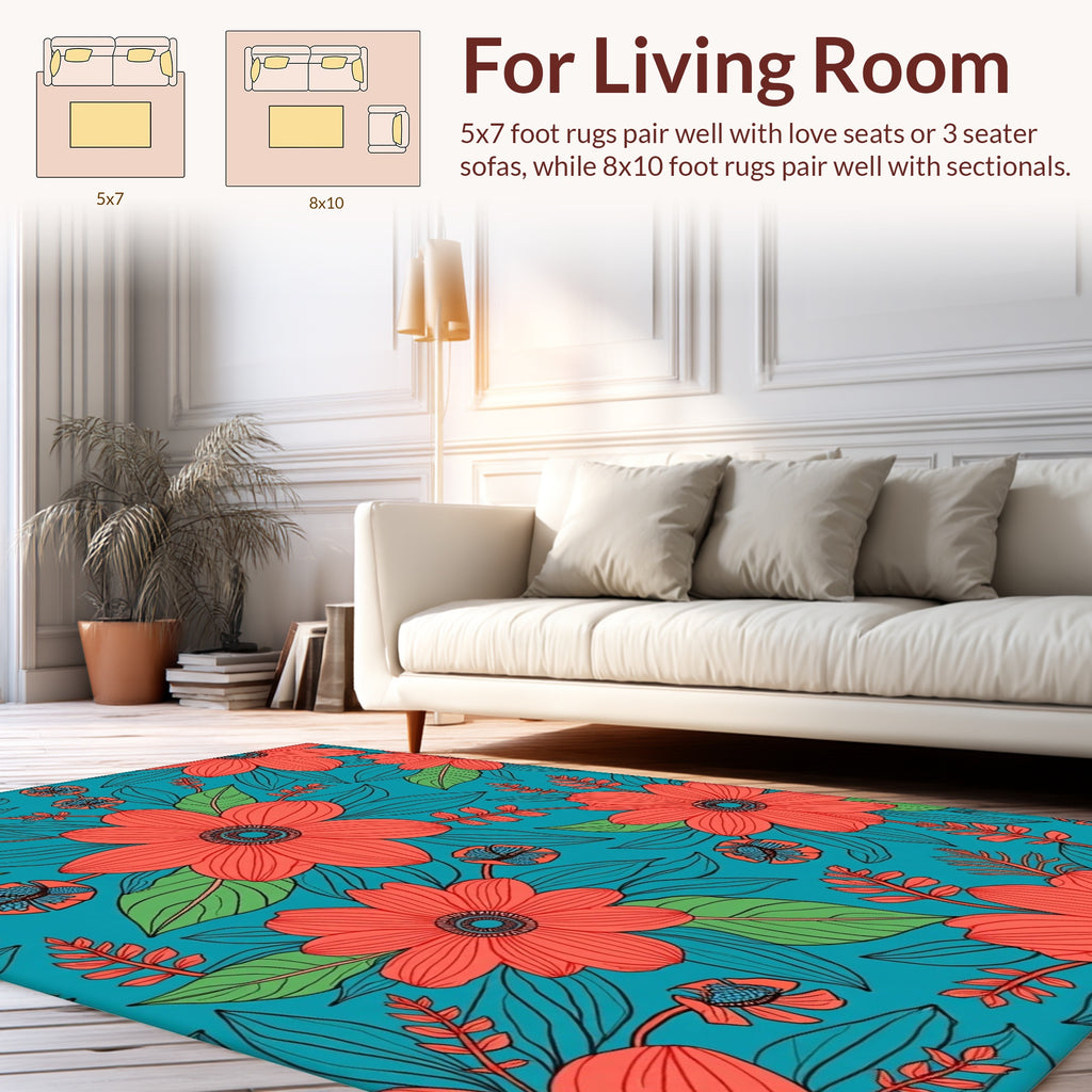 Coral Bloom Patterned Tropical Rug