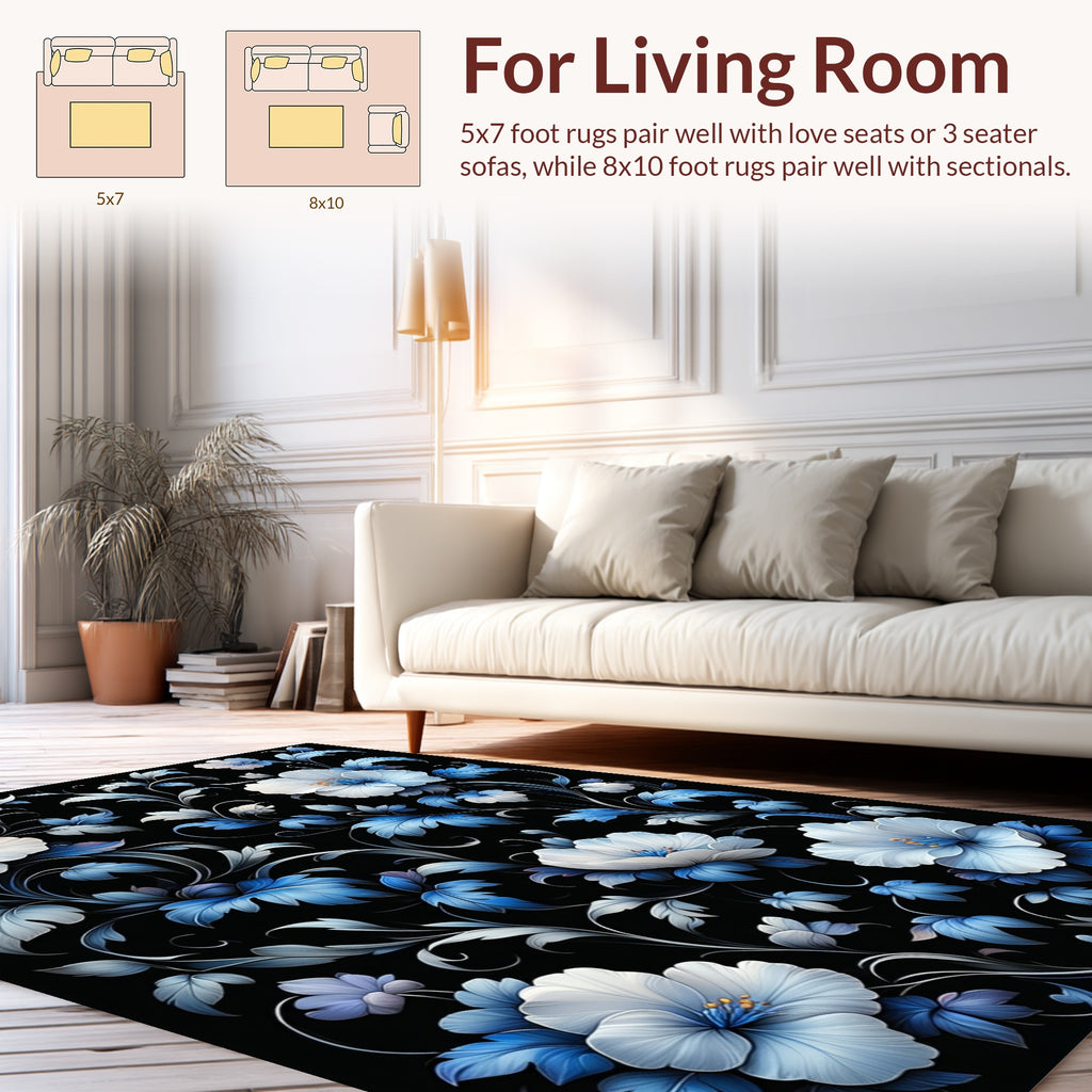 White Blue Floral Vine Pattern Rug