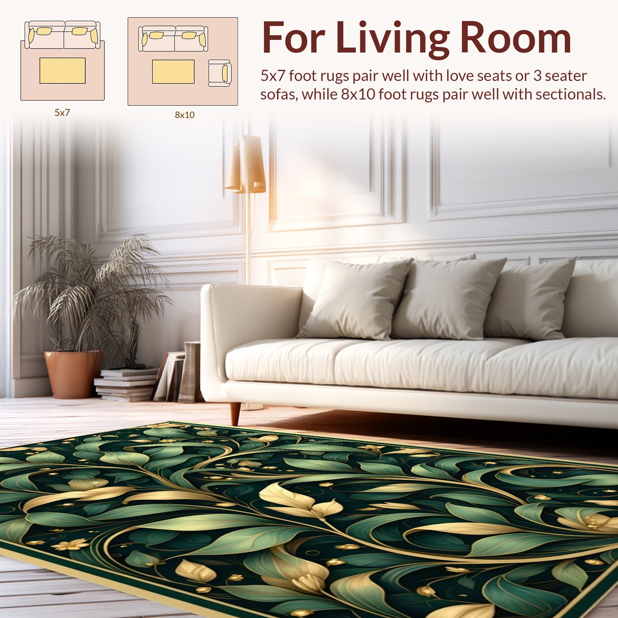 Dark Green Floral Botanical Vines Rug