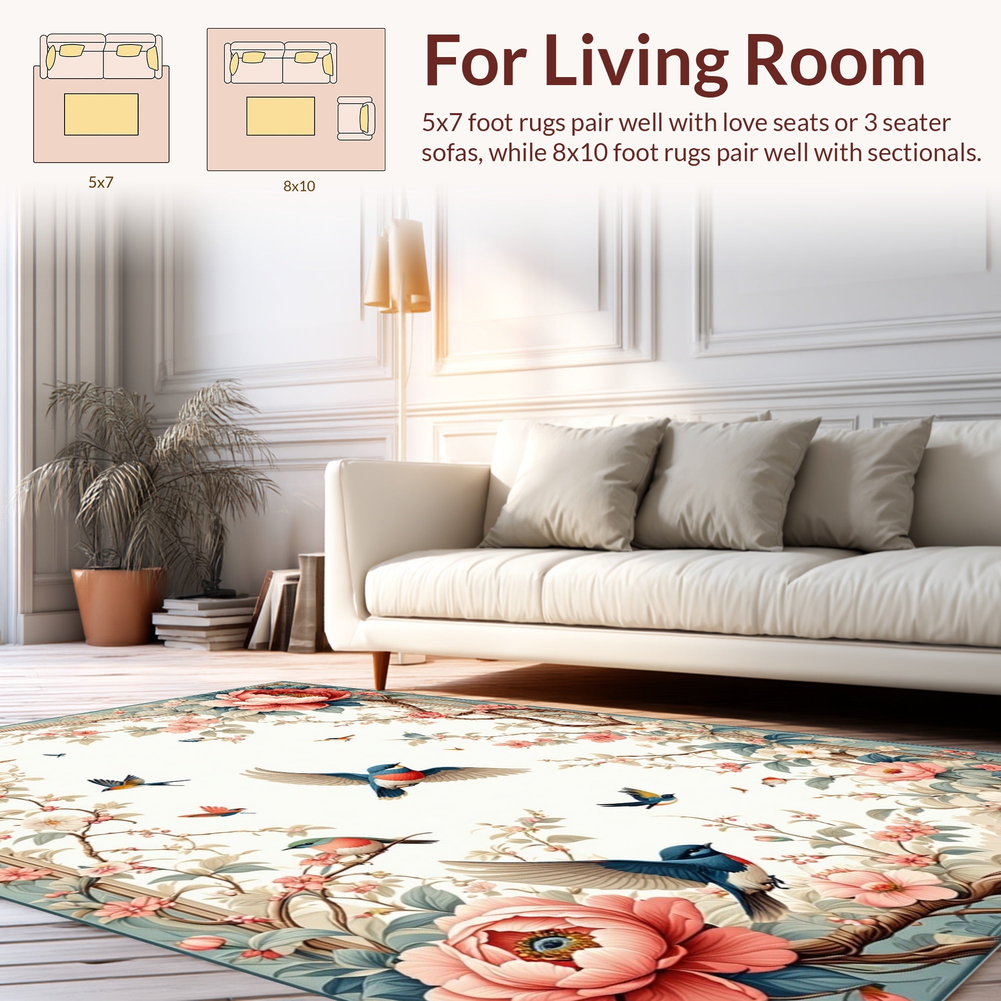 Birds and Blossoms Floral Garden Rug