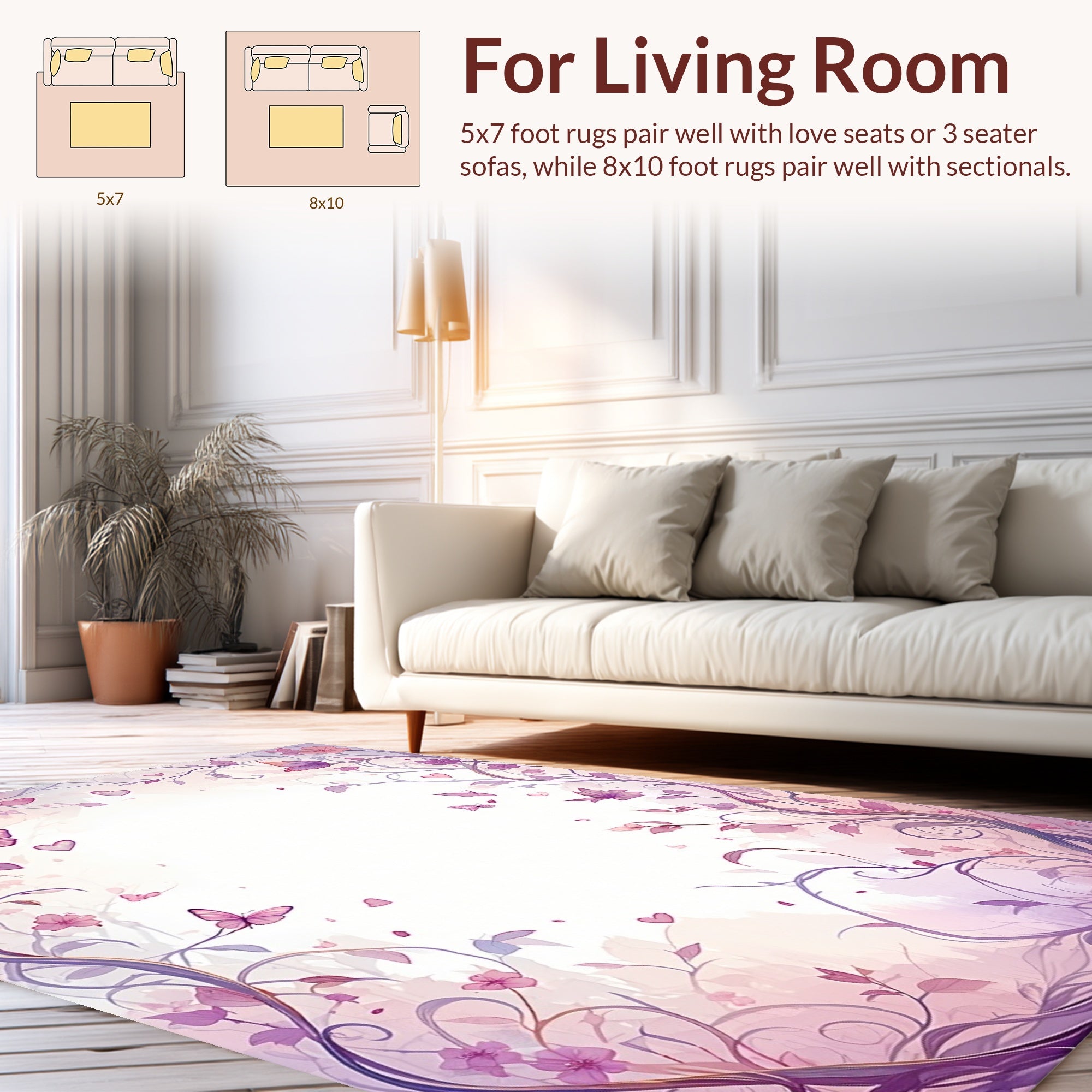 Fantasy Floral Vine Butterfly Pattern Rug