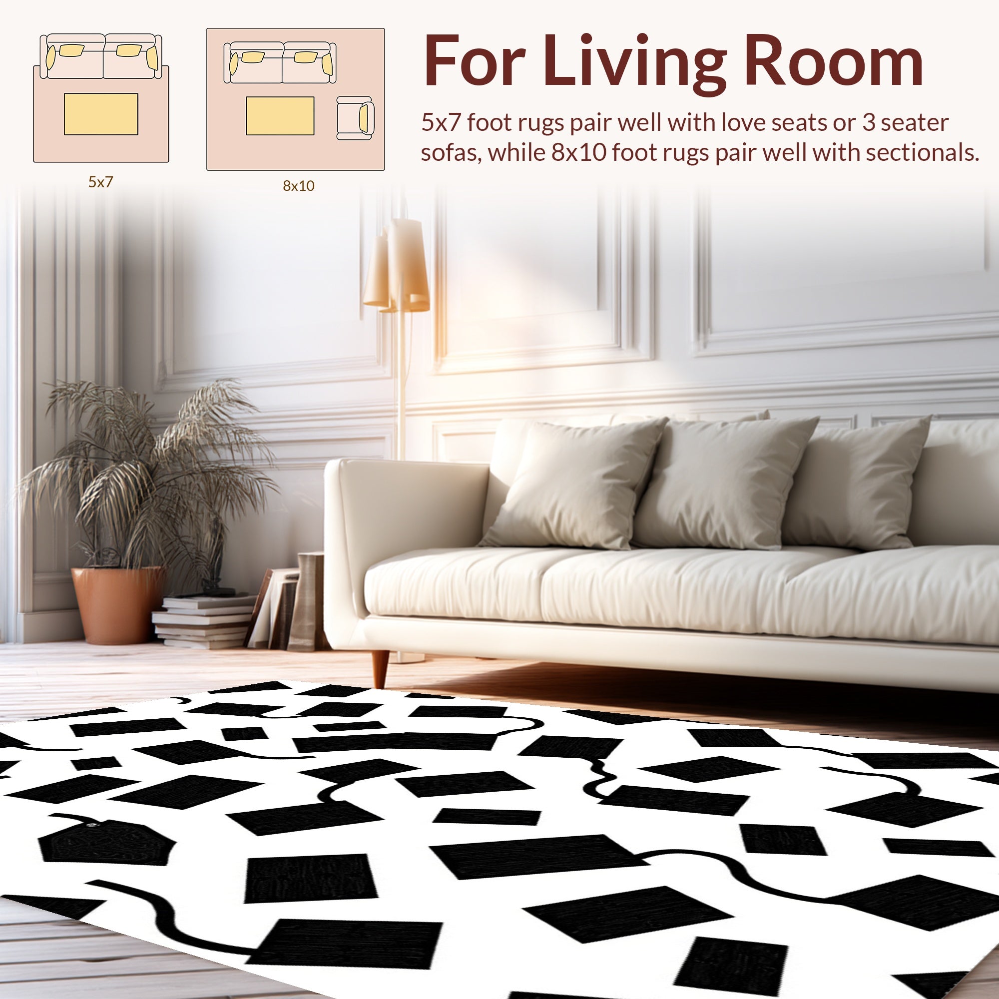 Monochrome Abstract Rectangles Curves Rug
