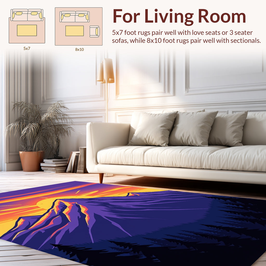 Vibrant Mountain Peak Sunset Design Rug