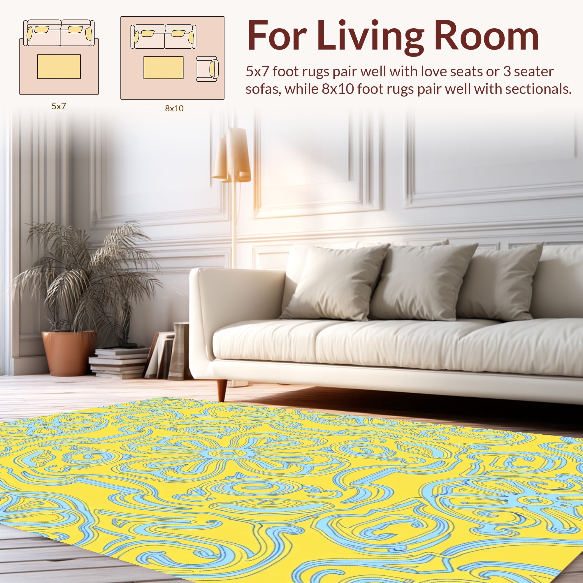 Art Nouveau Yellow Blue Floral Pattern Rug