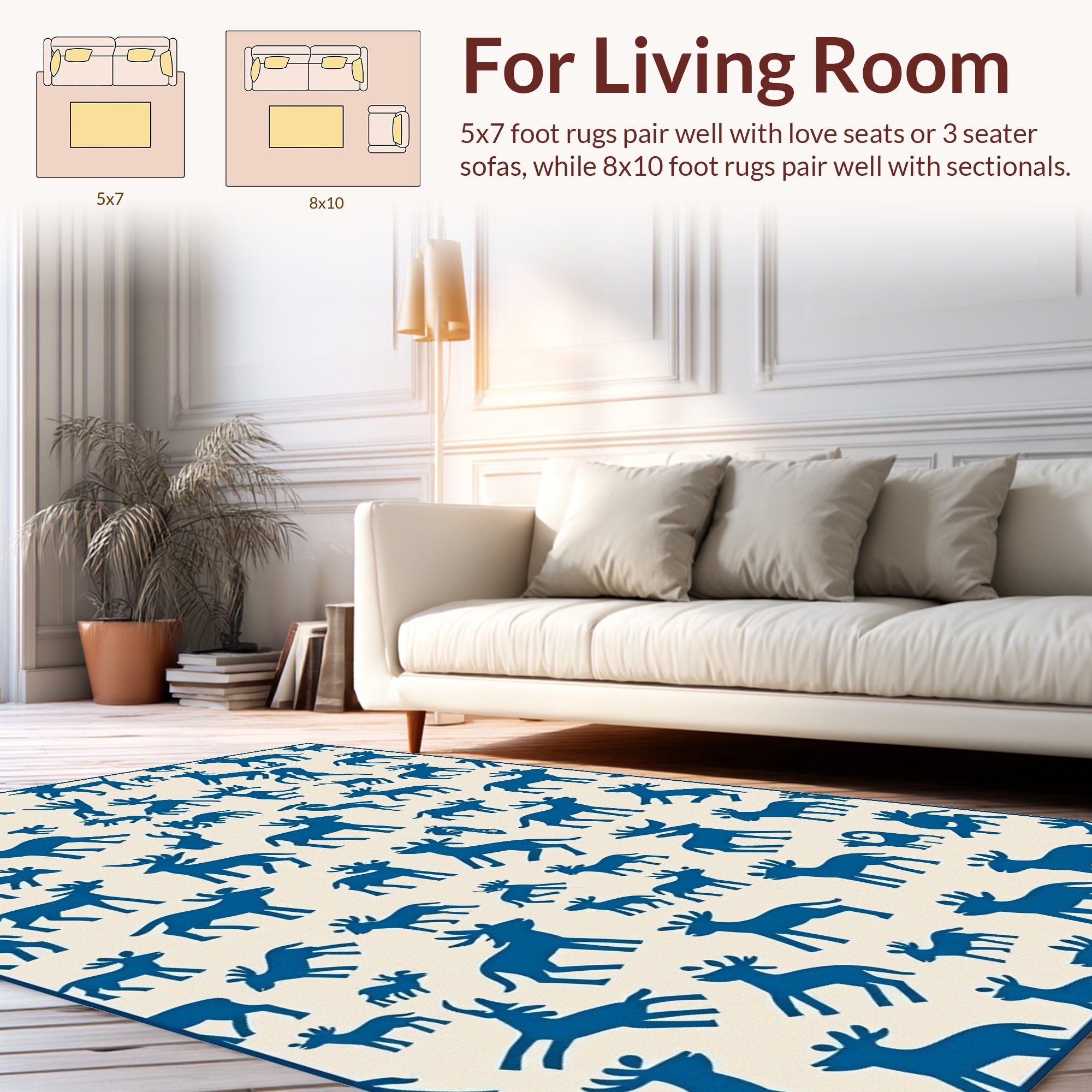 Blue Animal Silhouette Pattern Rug