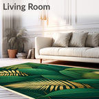 Lush Green Gold Leaf Pattern Rug