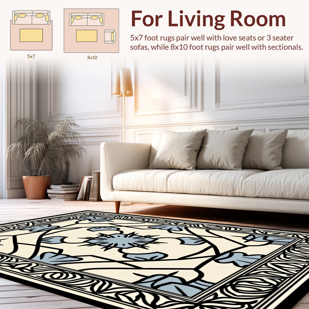 Classic Black Floral Mandala Rug