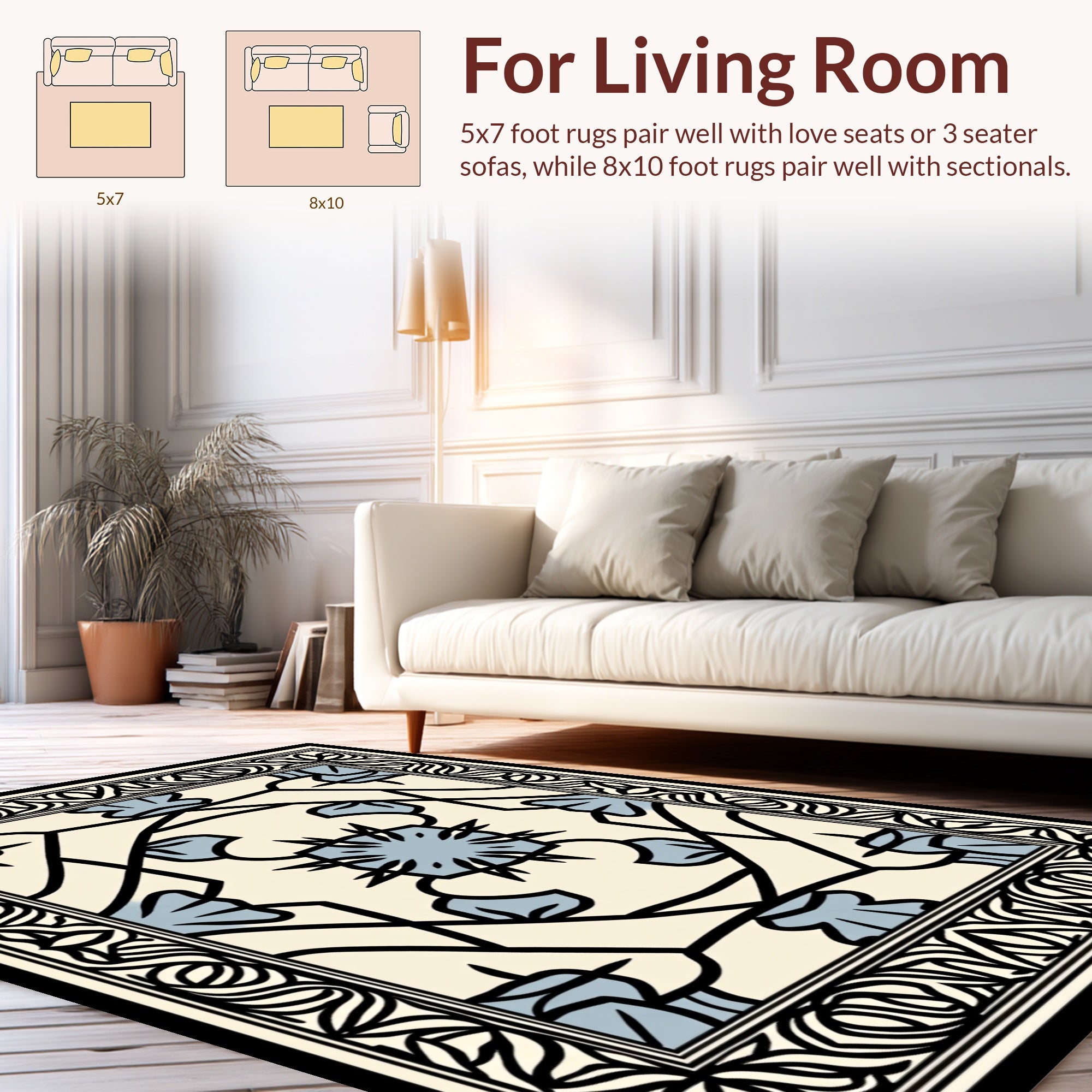 Classic Black Floral Mandala Rug