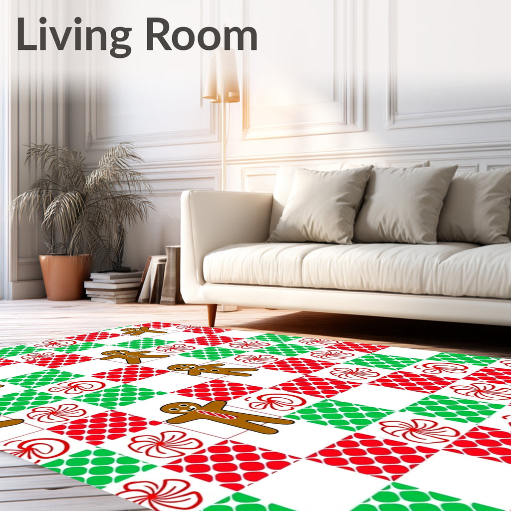 Festive Gingerbread Man Checkered Holly Rug