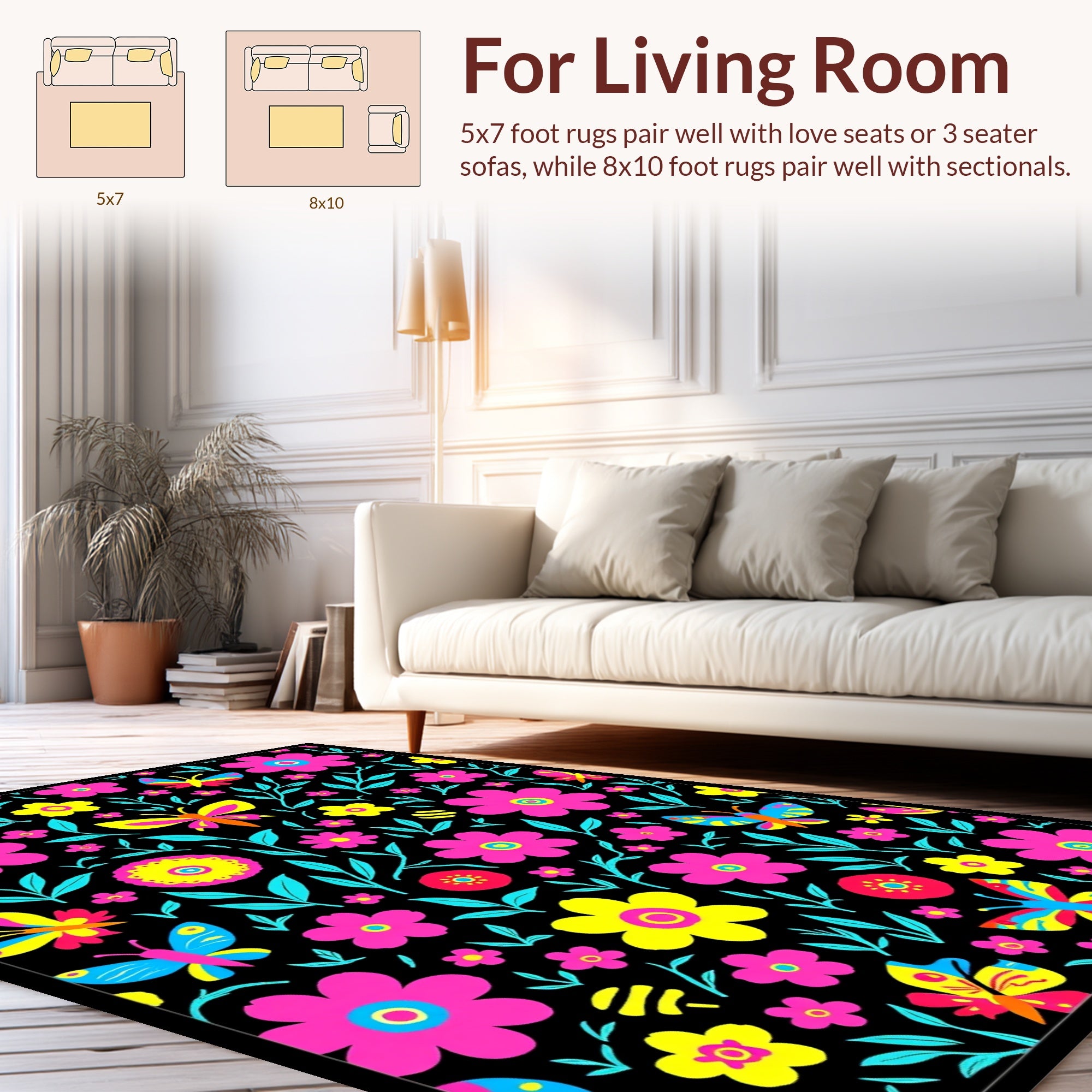 Vibrant Flora Butterfly Pattern Design Rug