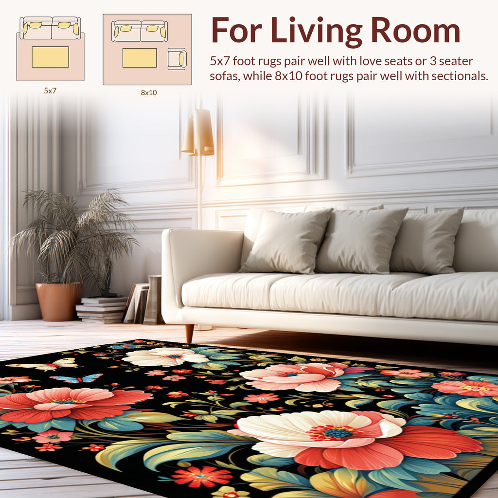 Vibrant Floral Butterfly Garden Pattern Rug