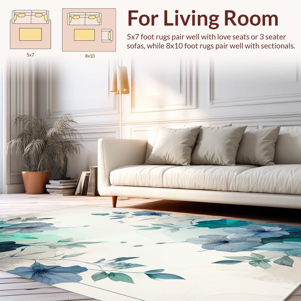 Delicate Blue Floral Watercolor Design Rug