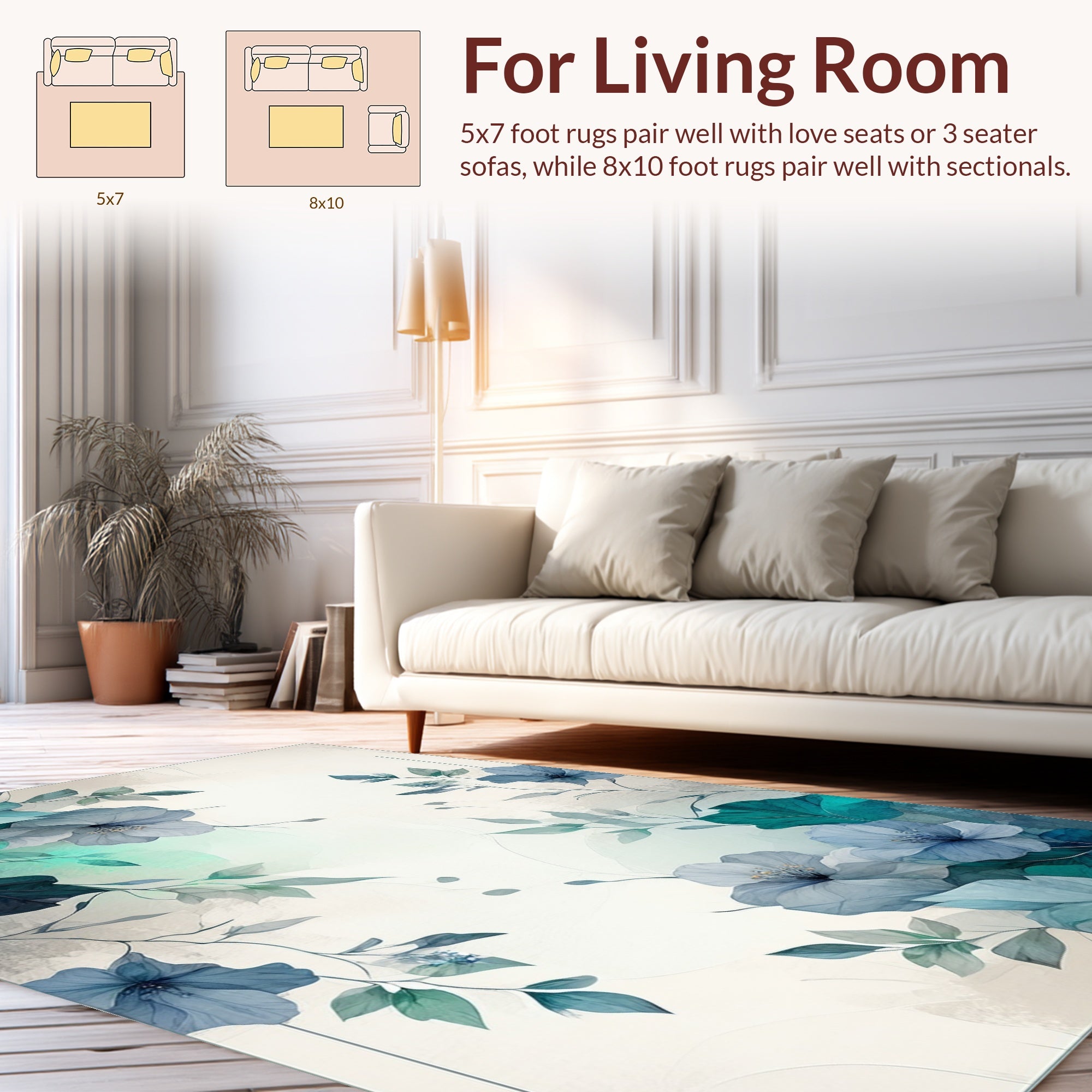 Delicate Blue Floral Watercolor Design Rug