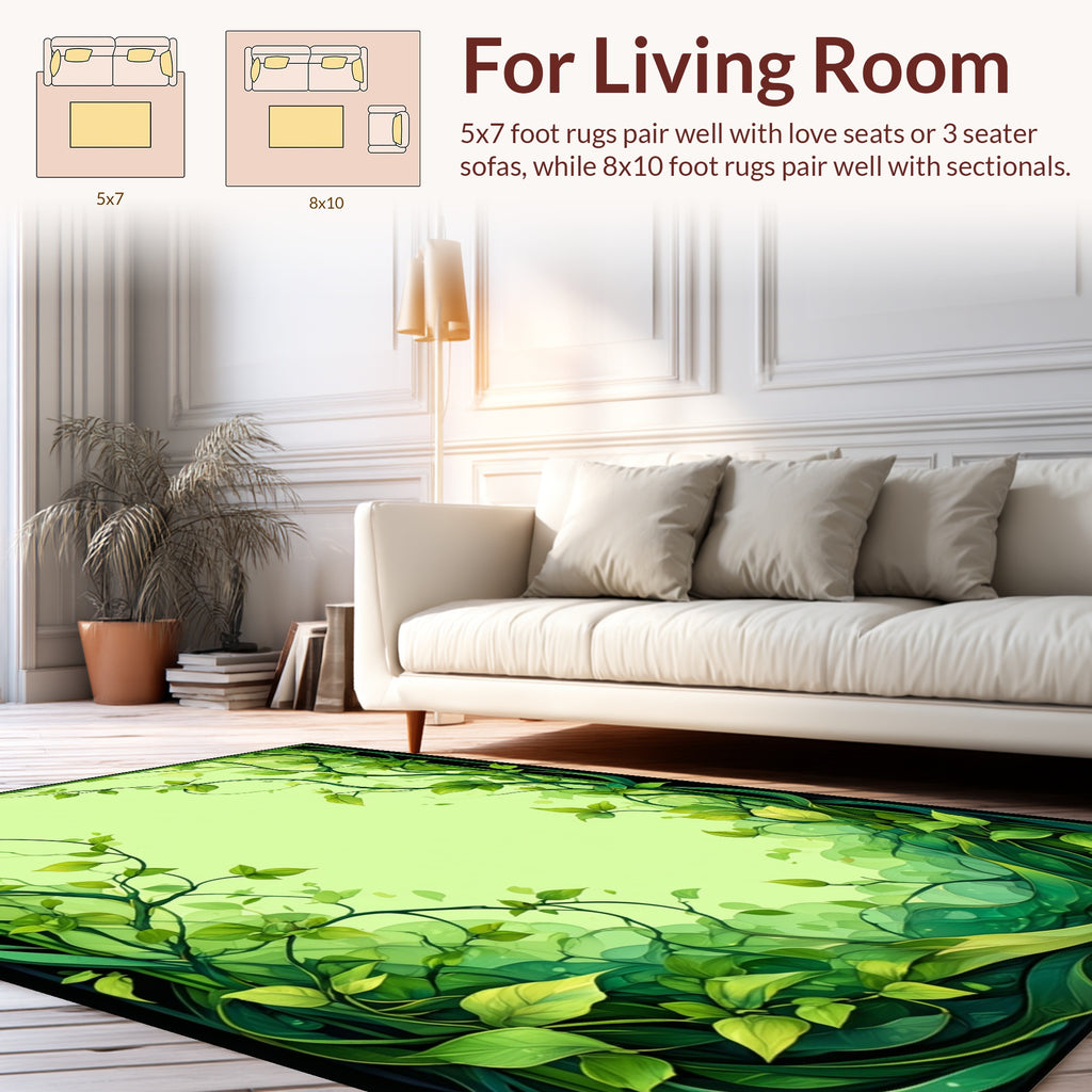 Vibrant Green Leafy Vine Pattern Rug
