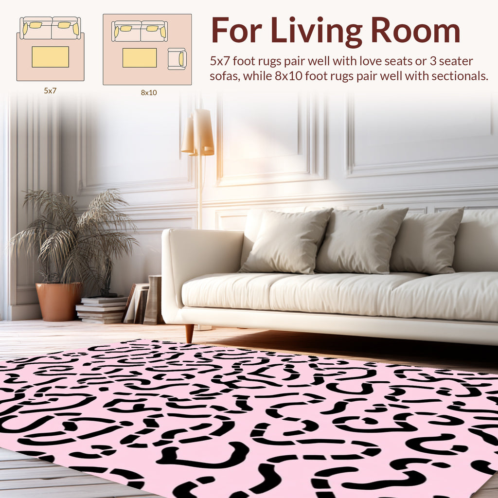 Abstract Swirls Pink Black Curve Pattern Rug