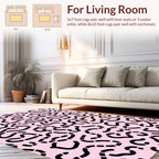 Abstract Swirls Pink Black Curve Pattern Rug