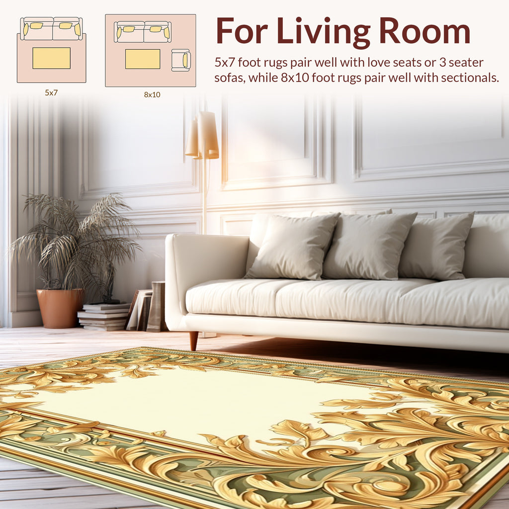 Ornate Gold Leaf Floral Border Rug