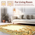 Ornate Gold Leaf Floral Border Rug