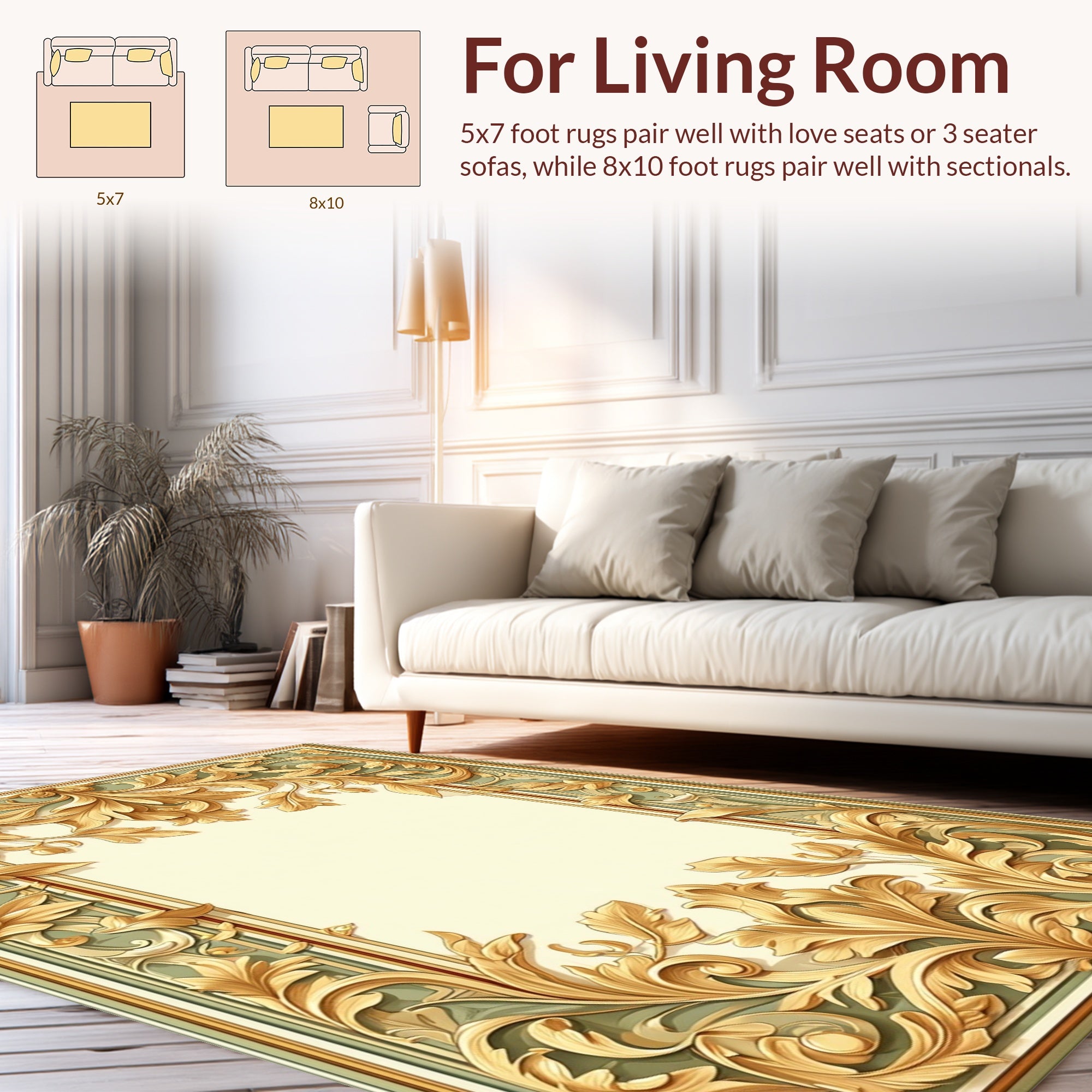 Ornate Gold Leaf Floral Border Rug