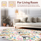 Whimsical Black Cats Floral Scroll Pattern Rug