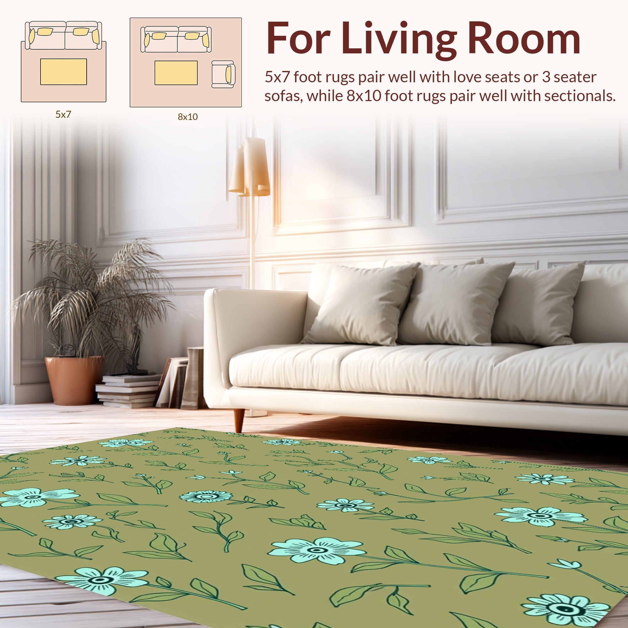 Botanical Floral Hand-Drawn Pattern Rug