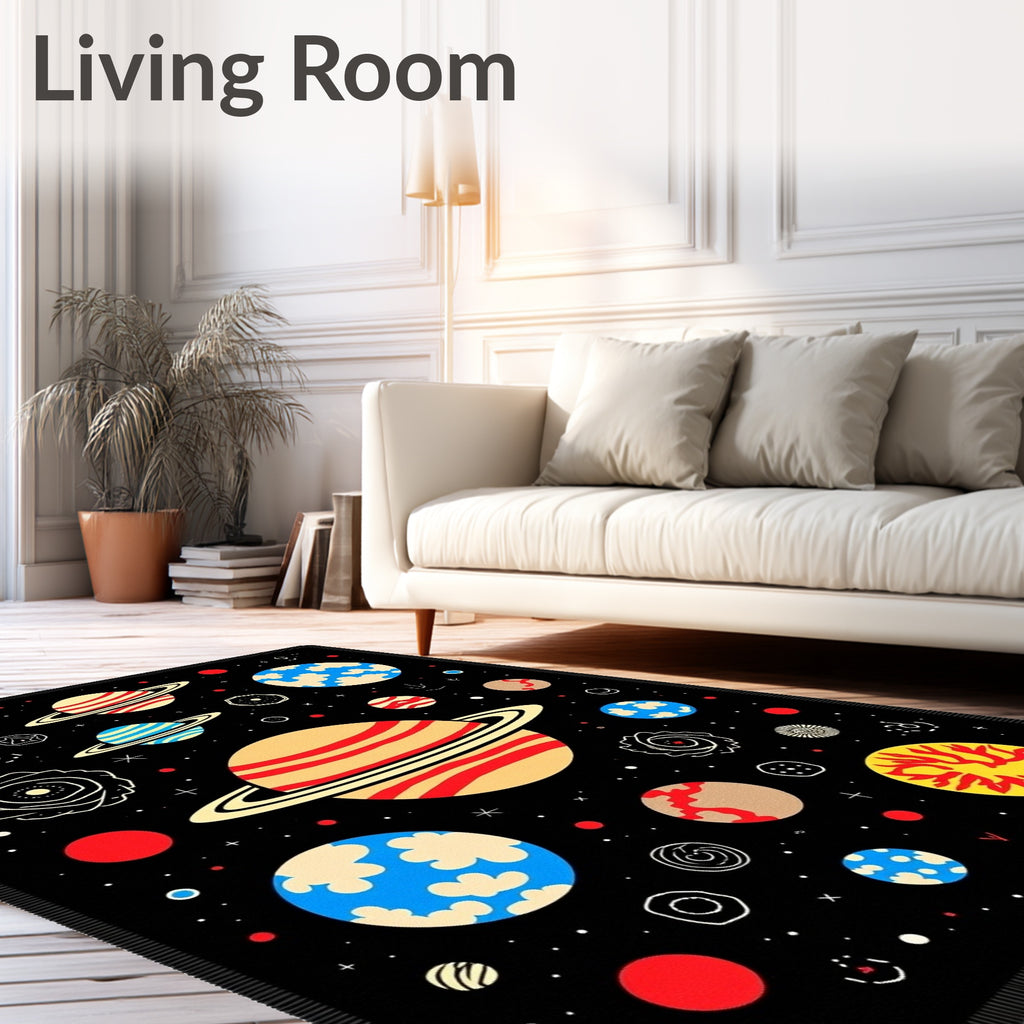 Cosmic Planets and Stars Black Rug